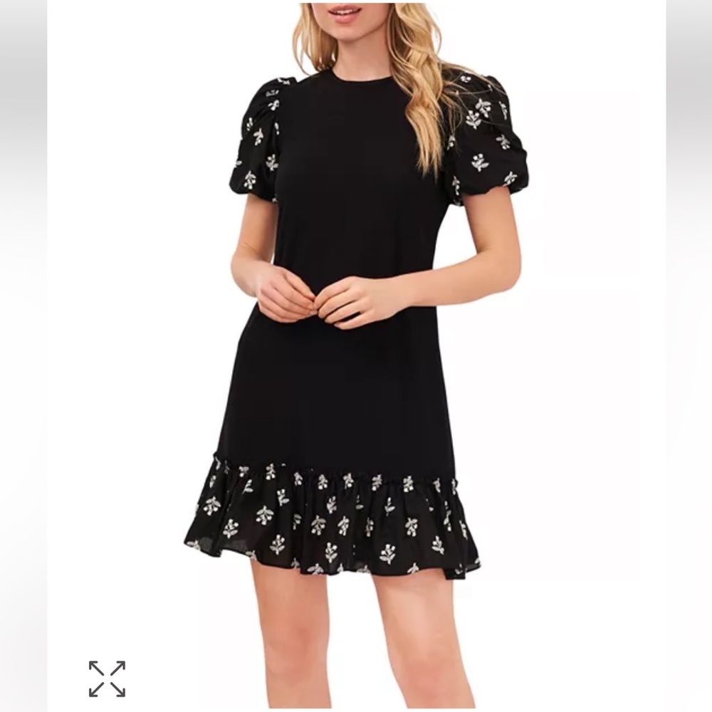 NWT Cece black floral puff sleeve mini dress large